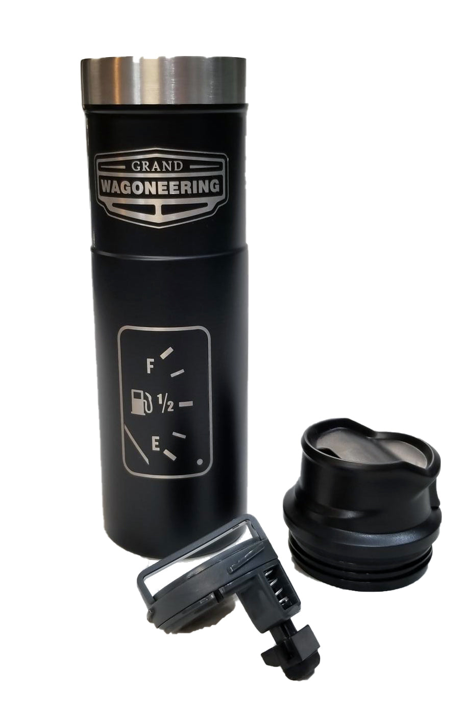 Grand Wagoneering 20 0z Trigger Action Travel Mug "Smiles Per Gallon" design
