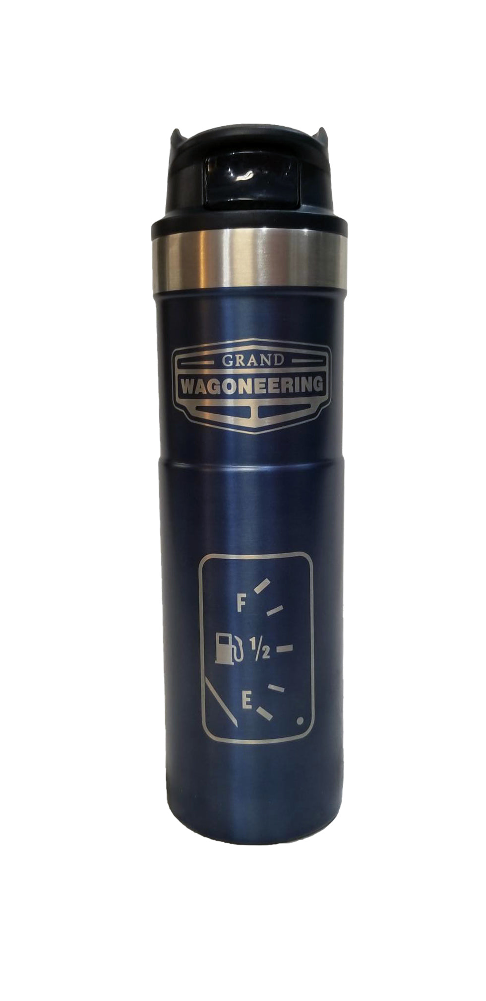 Grand Wagoneering 20 0z Trigger Action Travel Mug "Smiles Per Gallon" design