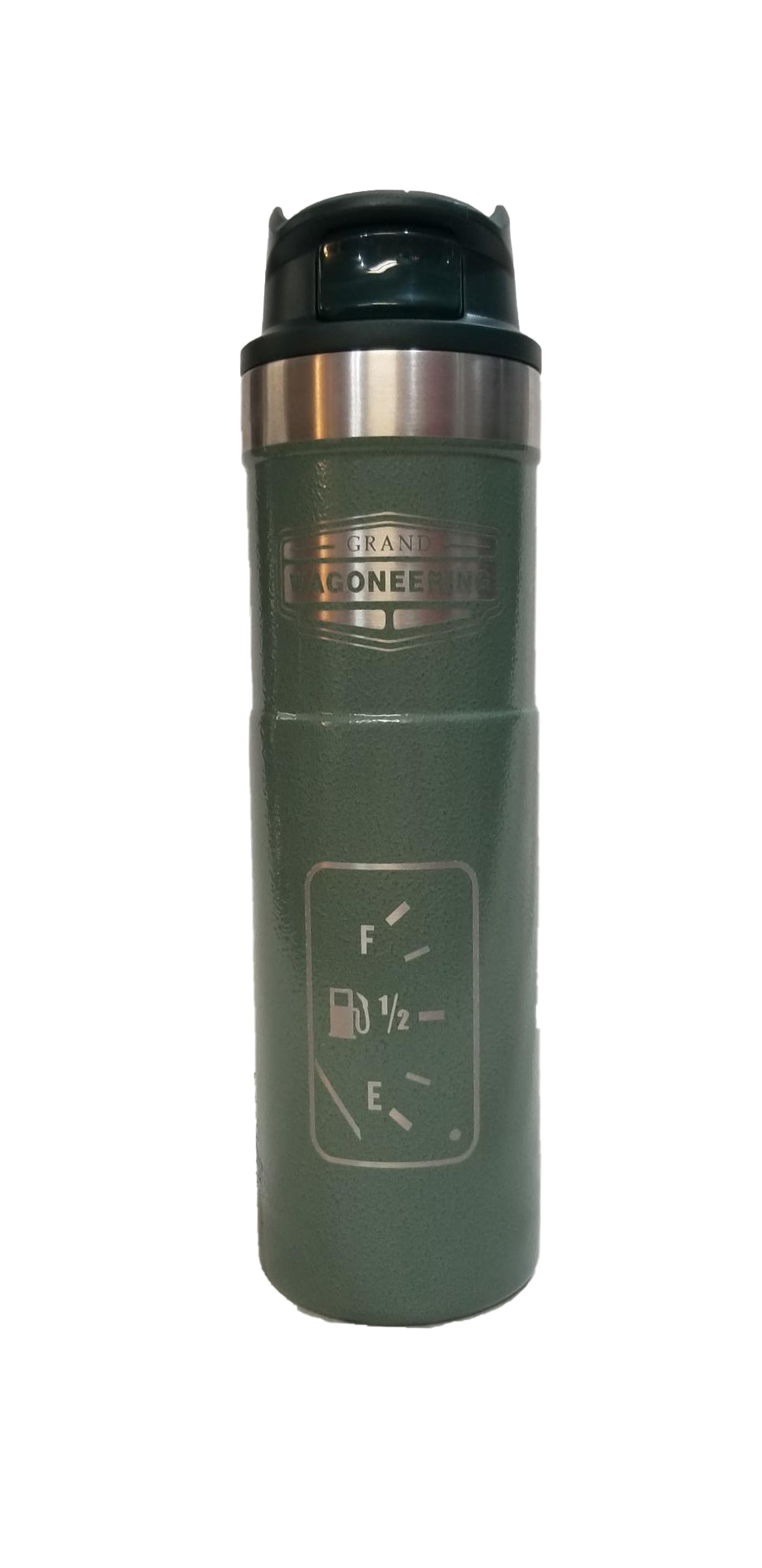 Grand Wagoneering 20 0z Trigger Action Travel Mug "Smiles Per Gallon" design