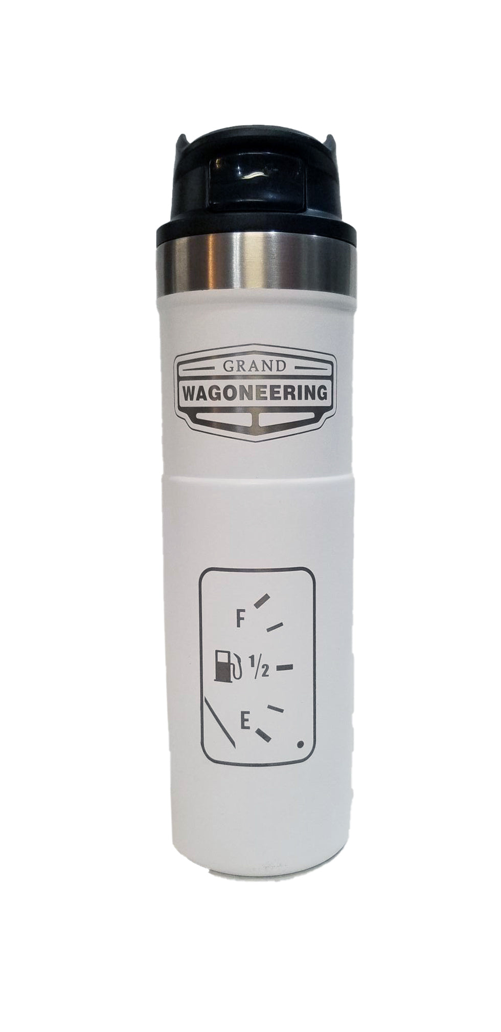 Grand Wagoneering 20 0z Trigger Action Travel Mug "Smiles Per Gallon" design
