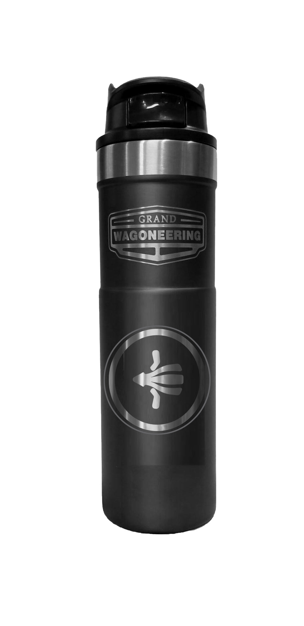 Grand Wagoneering 20 oz trigger action travel mug "Squid Launcher" design