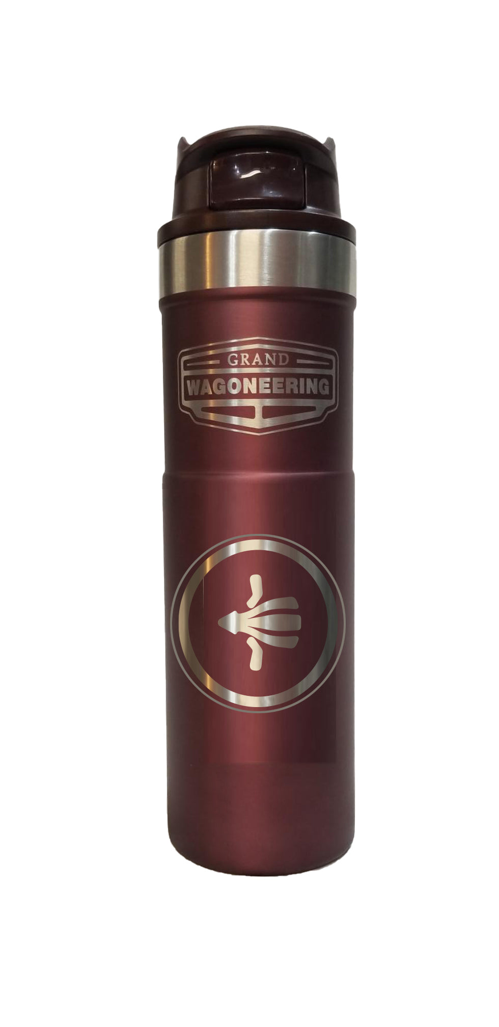 Grand Wagoneering 20 oz trigger action travel mug "Squid Launcher" design